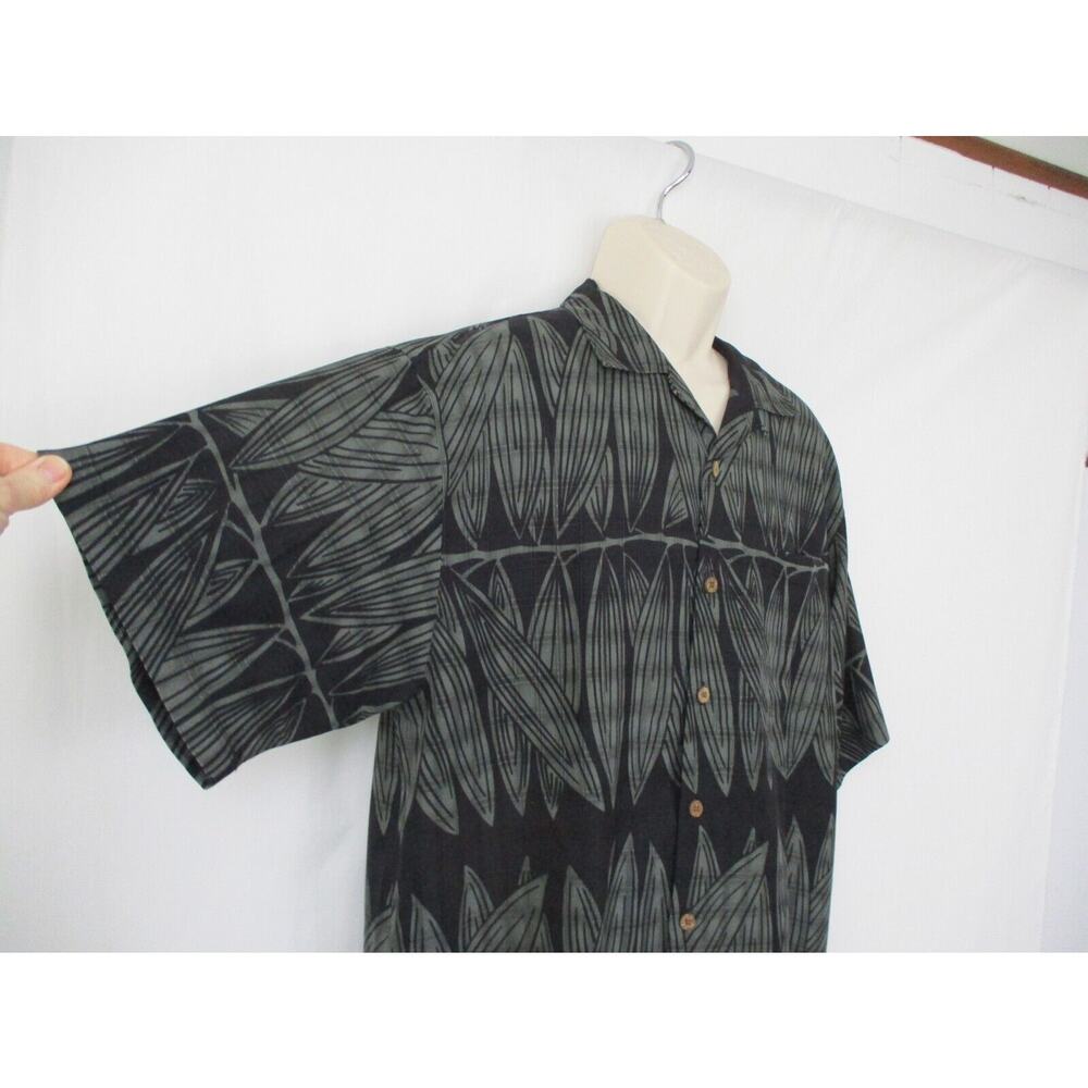 Tommy Bahama Mens Medium Silk Shirt Leaf Print Black Green Camp Hawaiian Pocket - Picture 5 of 14